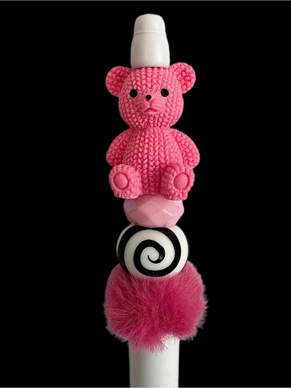 Hot Pink Teddy Bear Handmade Beaded Pen